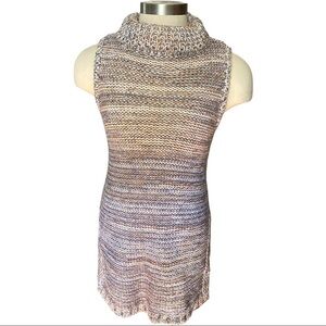 Cliche Earth Tones Crochet Knit 3-D Knit Turtleneck Sweater Mini Dress Women’s M